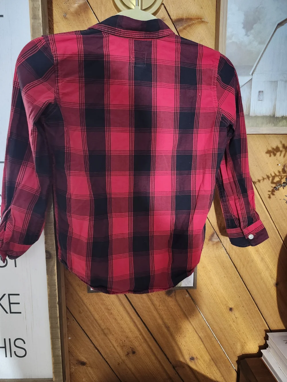 GAP Kids Boys 8 Red Black Plaid Button Up Shirt 100% Cotton Long Sleeve